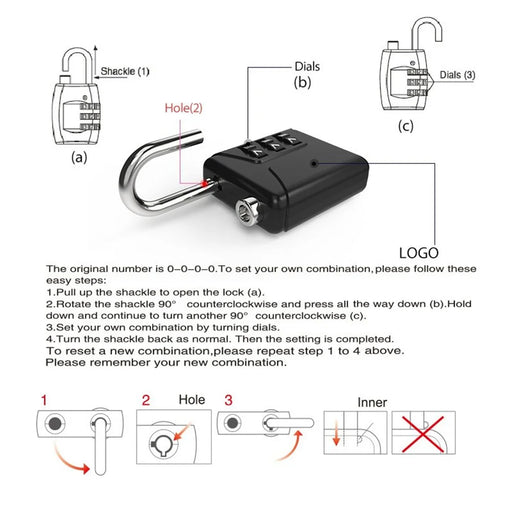 01ST TSA Approved Luggage Locks Zinc Alloy 3-Digit Resettable Security Combination Padlocks - Black - 2