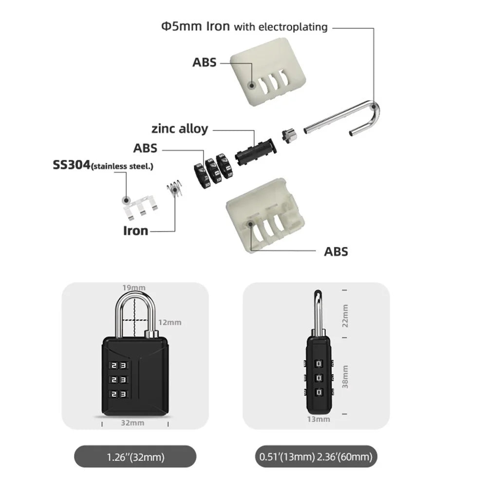 803A 3-digit Combination Lock Mini Password Padlock for Cabinet Suitcase Schoolbag - Sapphire - 3