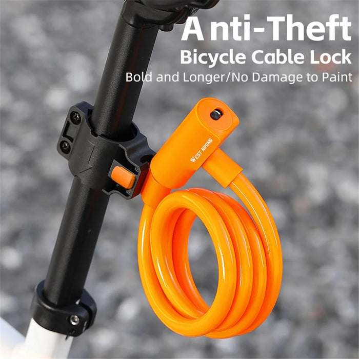 WEST BIKING YP0705100 115cm Extendable Steel Cable Anti-theft Bicycle Lock - Orange - 2