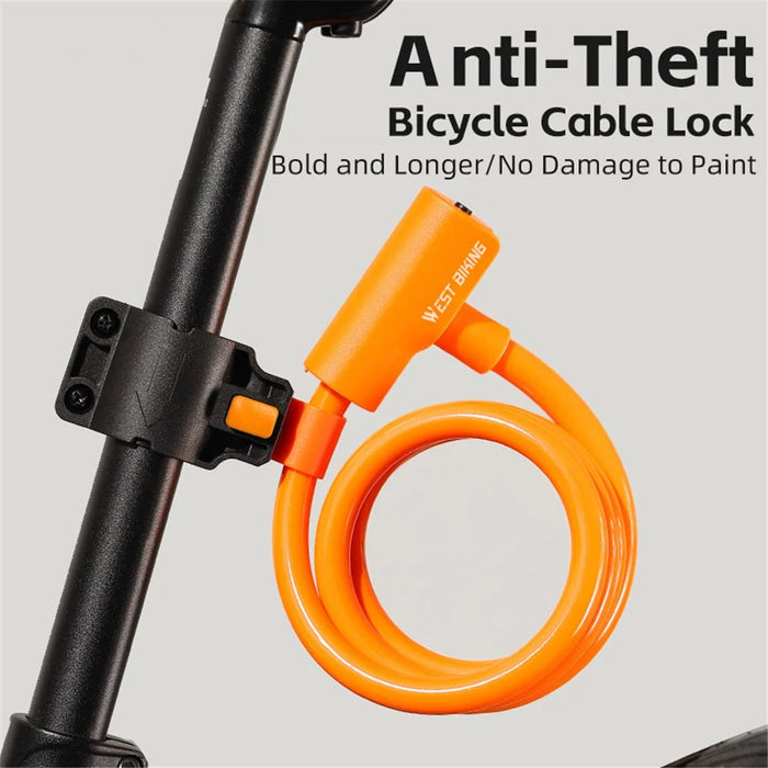 WEST BIKING YP0705100 115cm Extendable Steel Cable Anti-theft Bicycle Lock - Orange - 3