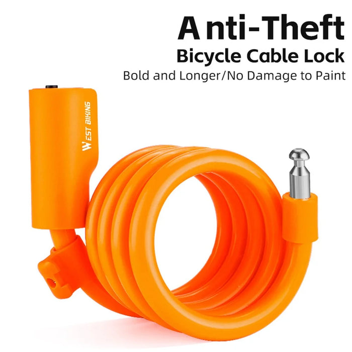 WEST BIKING YP0705100 115cm Extendable Steel Cable Anti-theft Bicycle Lock - Orange - 4