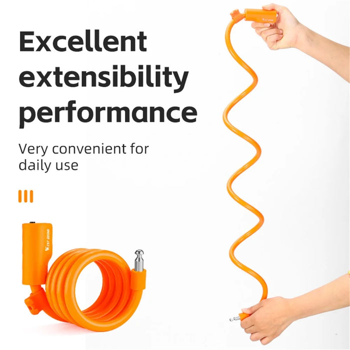 WEST BIKING YP0705100 115cm Extendable Steel Cable Anti-theft Bicycle Lock - Orange - 6