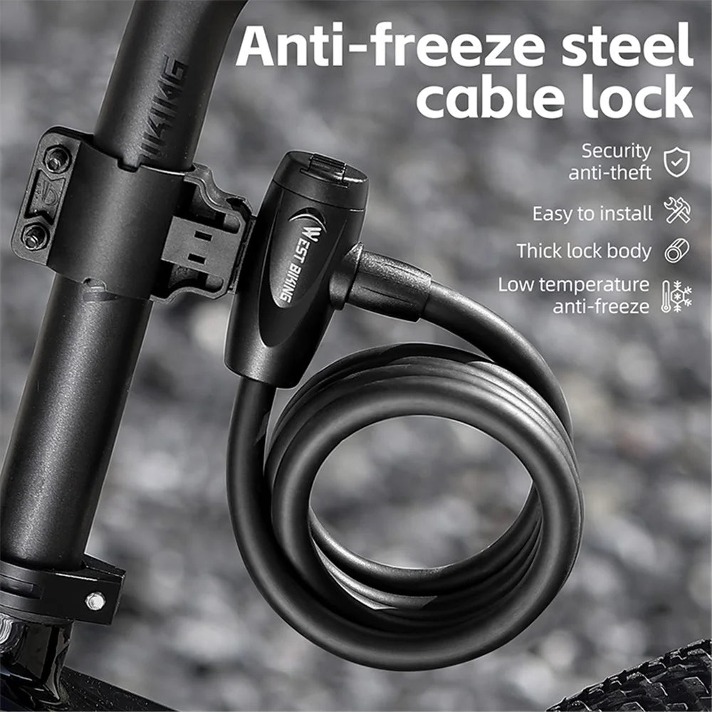 WEST BIKING YP0705099 1.5m Anti-Freeze Steel Bike Cable Lock Coiling Anti-Theft Bicycle Lock Chain - 2