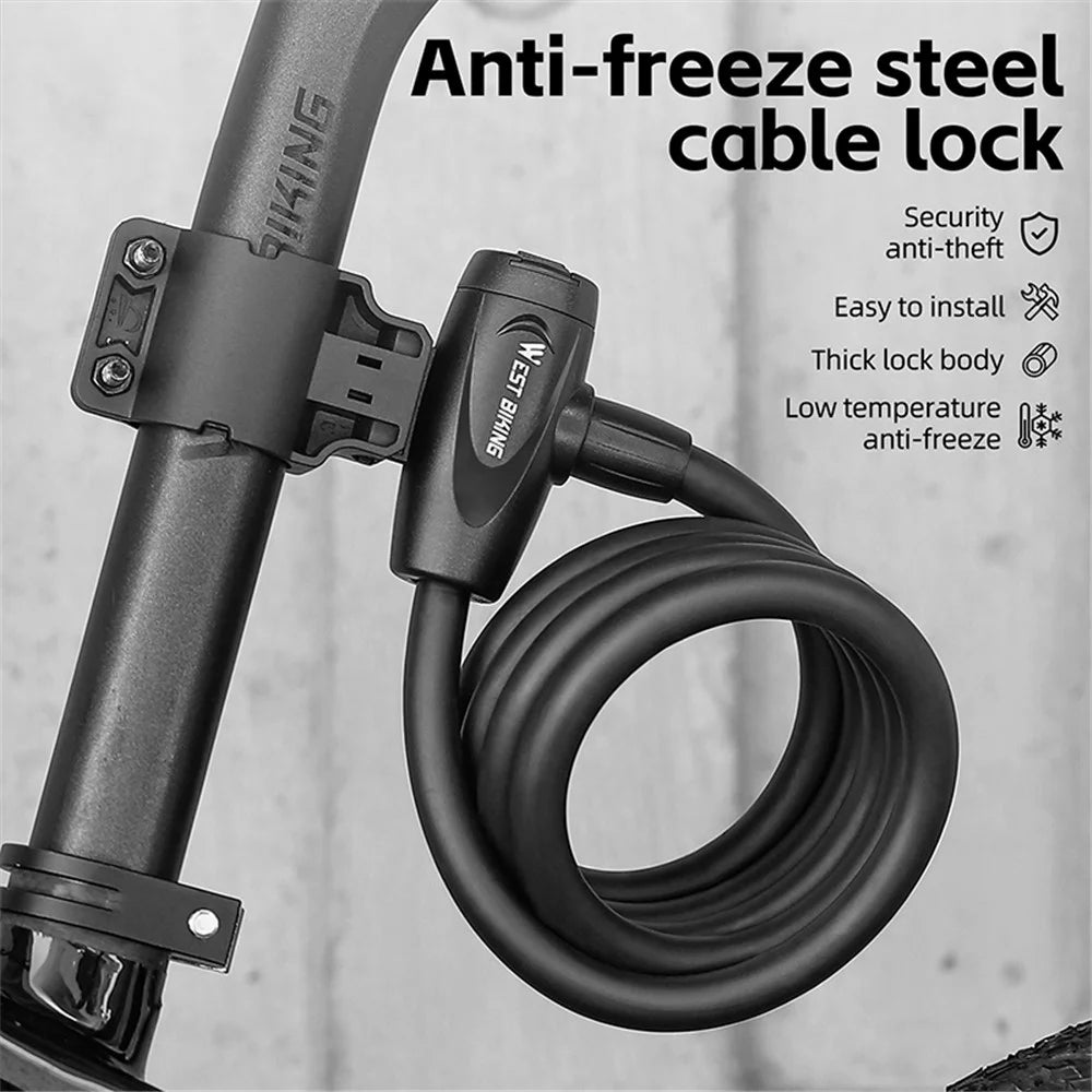 WEST BIKING YP0705099 1.5m Anti-Freeze Steel Bike Cable Lock Coiling Anti-Theft Bicycle Lock Chain - 3