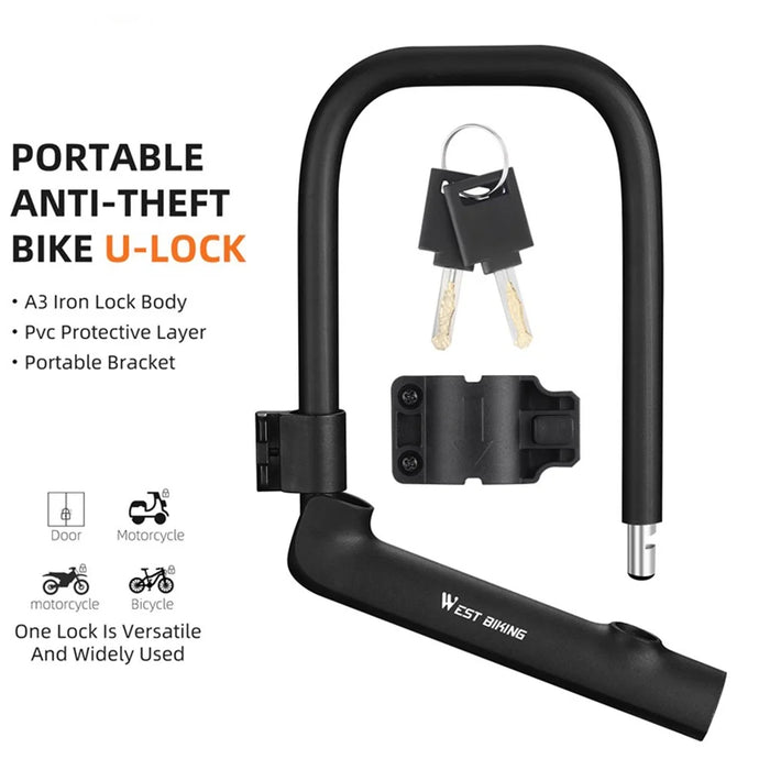 WEST BIKING YP0705095 Anti-Theft Bicycle U Lock with Key Safety Lock with Sturdy Mounting Bracket - 2