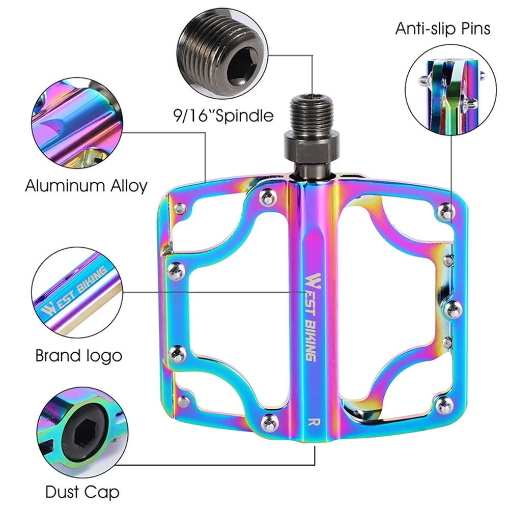 WEST BIKING YP0802081 Colorful Anti-slip Bicycle Pedals 3 Bearings Ultra-light MTB Road Bike Part - 5