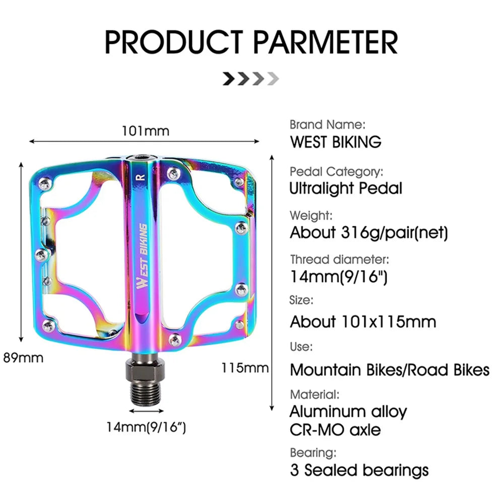 WEST BIKING YP0802081 Colorful Anti-slip Bicycle Pedals 3 Bearings Ultra-light MTB Road Bike Part - 6