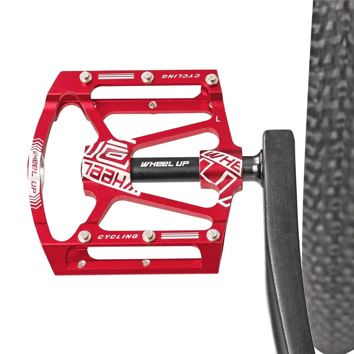 WHEEL UP 311 CNC Aluminum Alloy Bicycle Pedals Cycling Sealed Bearing Pedals Non-slip MTB Bike Pedals - Red - 3