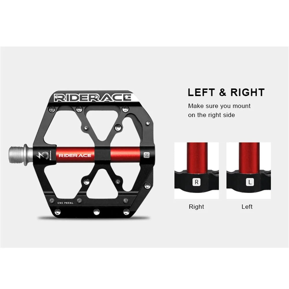 RIDERACE RN1527 Mountain Bike Pedals Aluminum Alloy Non-Slip 3-Bearing Pedals - Black - 4