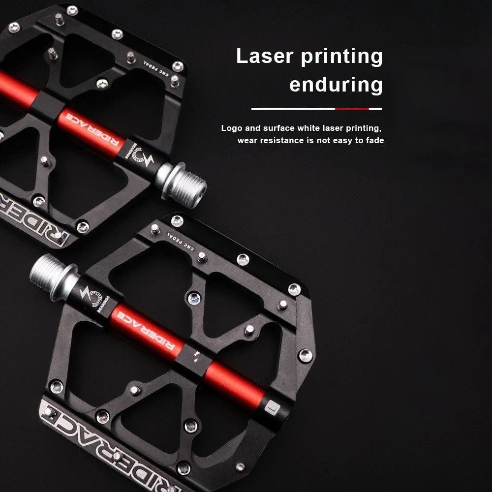 RIDERACE RN1527 Mountain Bike Pedals Aluminum Alloy Non-Slip 3-Bearing Pedals - Black - 7