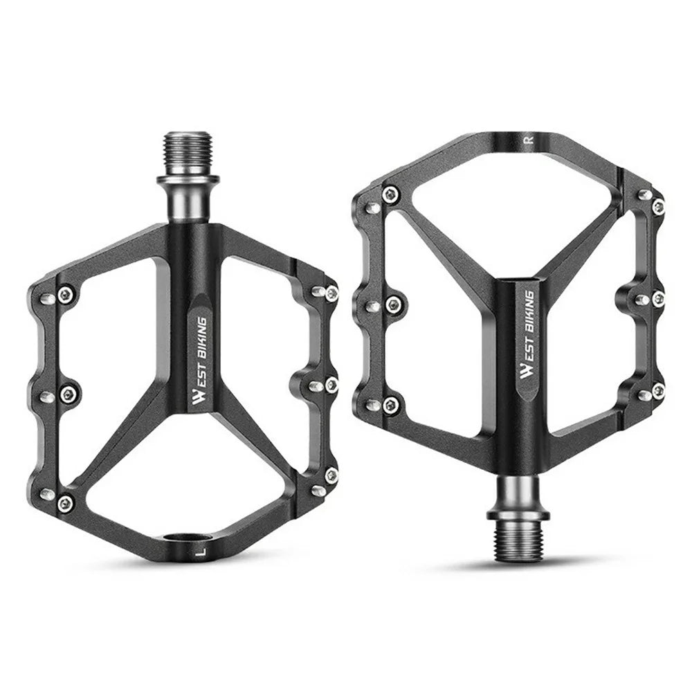WEST BIKING 1 Pair Lightweight 3-Bearing Aluminum Alloy Bicycle Pedals for Mountain and Road Bikes - Black - 1