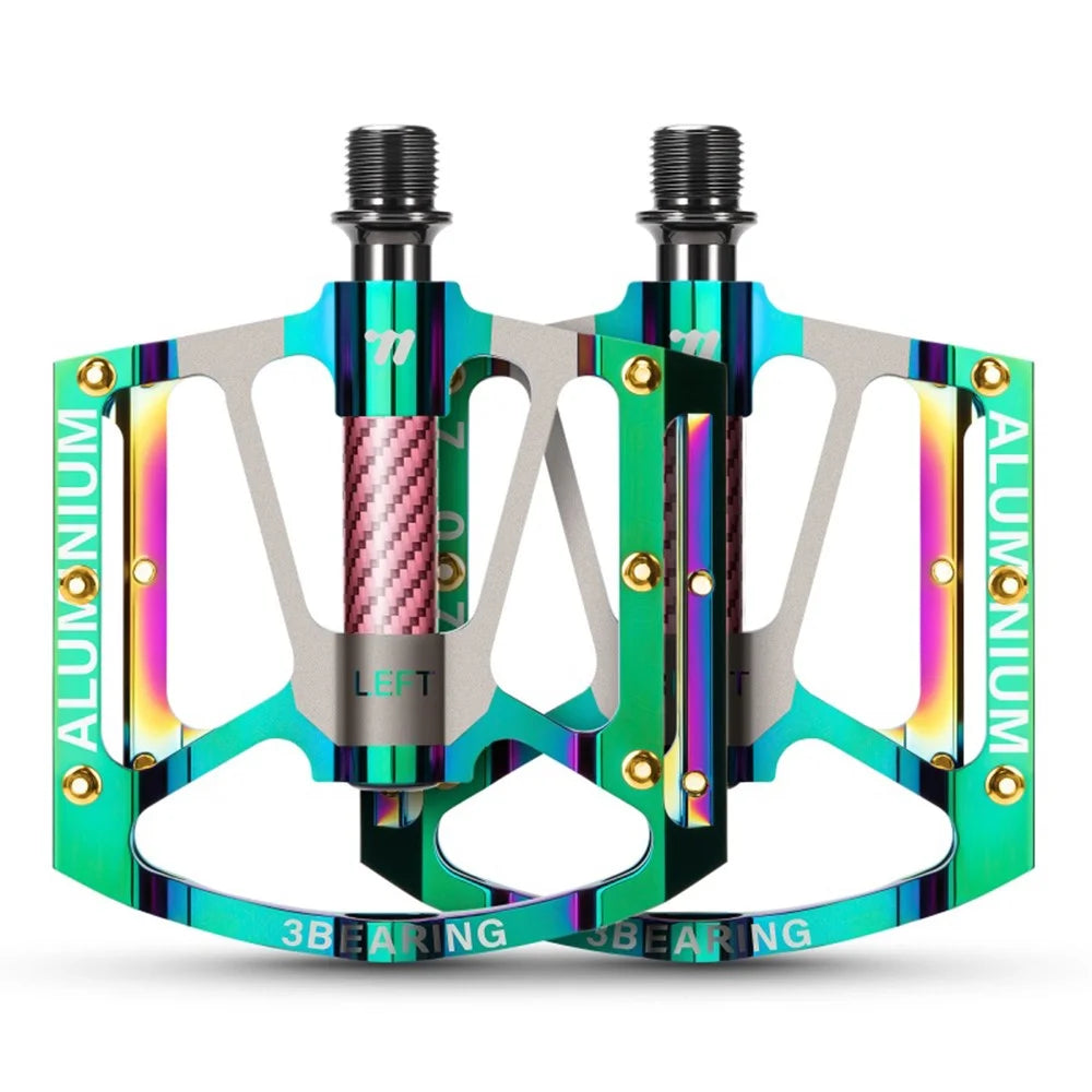 WEST BIKING 1 Pair Mountain Road Bike Aluminum Alloy Pedals Triple Bearing Electroplated Cycling Pedal - Green - 1
