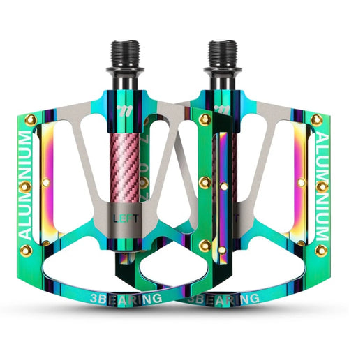 WEST BIKING 1 Pair Mountain Road Bike Aluminum Alloy Pedals Triple Bearing Electroplated Cycling Pedal - Green - 1