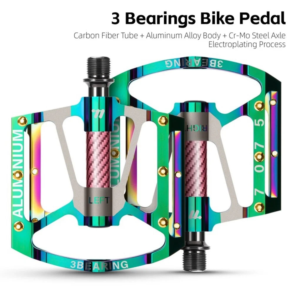 WEST BIKING 1 Pair Mountain Road Bike Aluminum Alloy Pedals Triple Bearing Electroplated Cycling Pedal - Green - 2