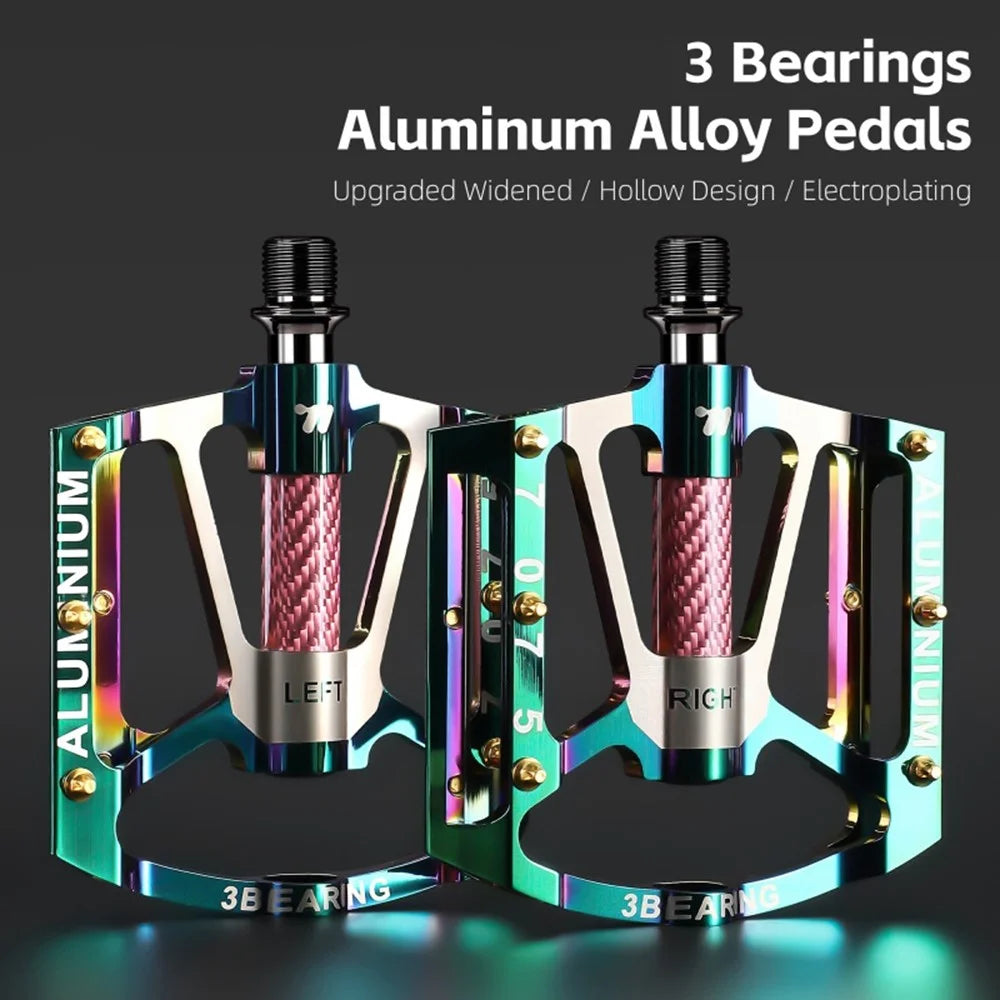 WEST BIKING 1 Pair Mountain Road Bike Aluminum Alloy Pedals Triple Bearing Electroplated Cycling Pedal - Green - 3