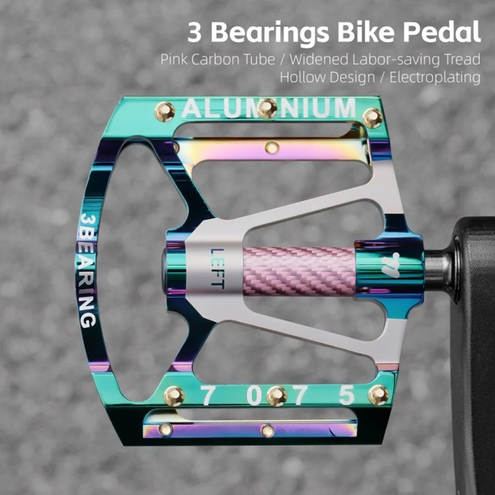 WEST BIKING 1 Pair Mountain Road Bike Aluminum Alloy Pedals Triple Bearing Electroplated Cycling Pedal - Green - 5