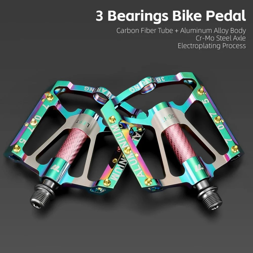WEST BIKING 1 Pair Mountain Road Bike Aluminum Alloy Pedals Triple Bearing Electroplated Cycling Pedal - Green - 6