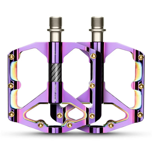 WEST BIKING 3 Bearings Mountain Bike Pedals Electroplated Aluminum Alloy Wide Platform Non-Slip Pedals, Black Axis - Purple - 1