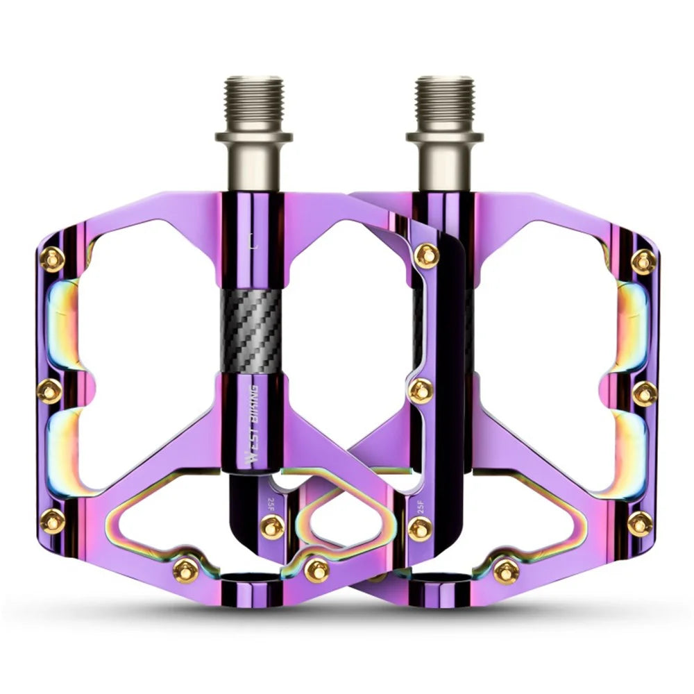 WEST BIKING 3 Bearings Mountain Bike Pedals Electroplated Aluminum Alloy Wide Platform Non-Slip Pedals, Black Axis - Purple - 1