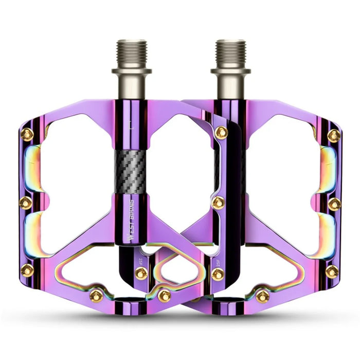 WEST BIKING 3 Bearings Mountain Bike Pedals Electroplated Aluminum Alloy Wide Platform Non-Slip Pedals, Black Axis - Purple - 1