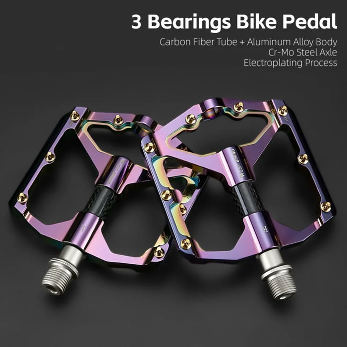 WEST BIKING 3 Bearings Mountain Bike Pedals Electroplated Aluminum Alloy Wide Platform Non-Slip Pedals, Black Axis - Purple - 4
