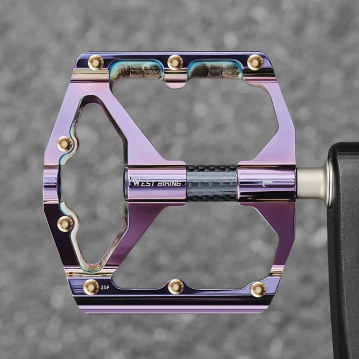 WEST BIKING 3 Bearings Mountain Bike Pedals Electroplated Aluminum Alloy Wide Platform Non-Slip Pedals, Black Axis - Purple - 6