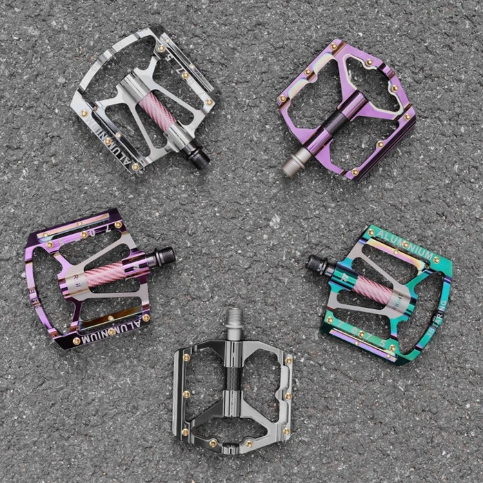WEST BIKING 3 Bearings Mountain Bike Pedals Electroplated Aluminum Alloy Wide Platform Non-Slip Pedals, Black Axis - Purple - 7