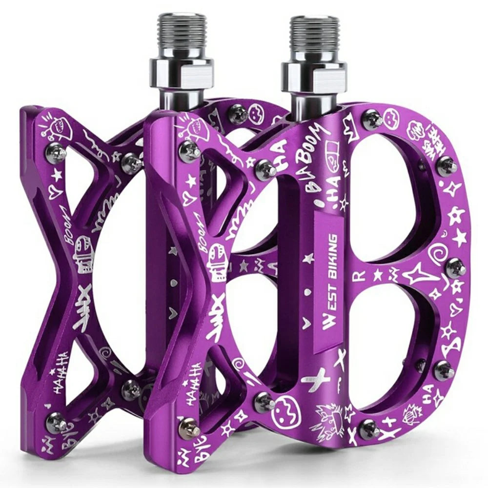 WEST BIKING YP0802137 Aluminum Alloy Bicycle Pedals Triple Sealed Bearings Anti Slip Bike Pedals - Fluorescent Purple - 1
