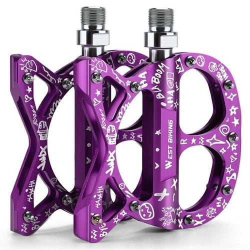 WEST BIKING YP0802137 Aluminum Alloy Bicycle Pedals Triple Sealed Bearings Anti Slip Bike Pedals - Fluorescent Purple - 1