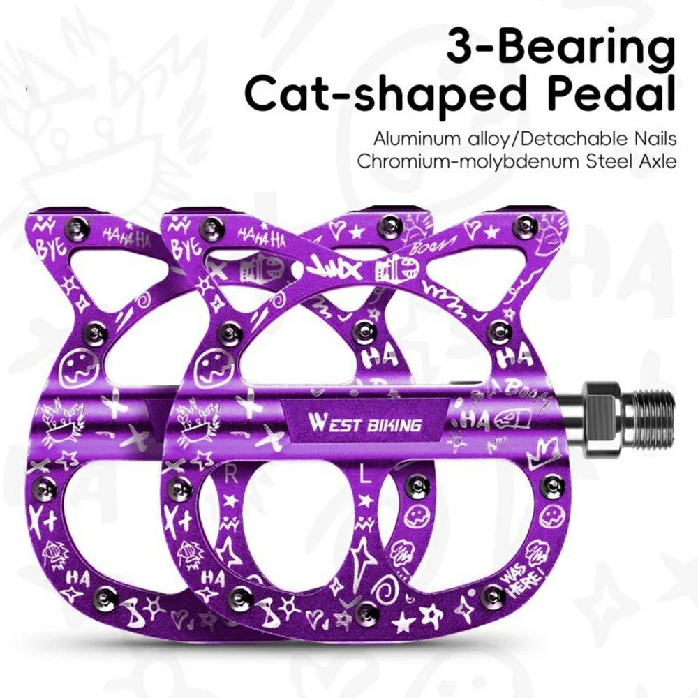 WEST BIKING YP0802137 Aluminum Alloy Bicycle Pedals Triple Sealed Bearings Anti Slip Bike Pedals - Fluorescent Purple - 2