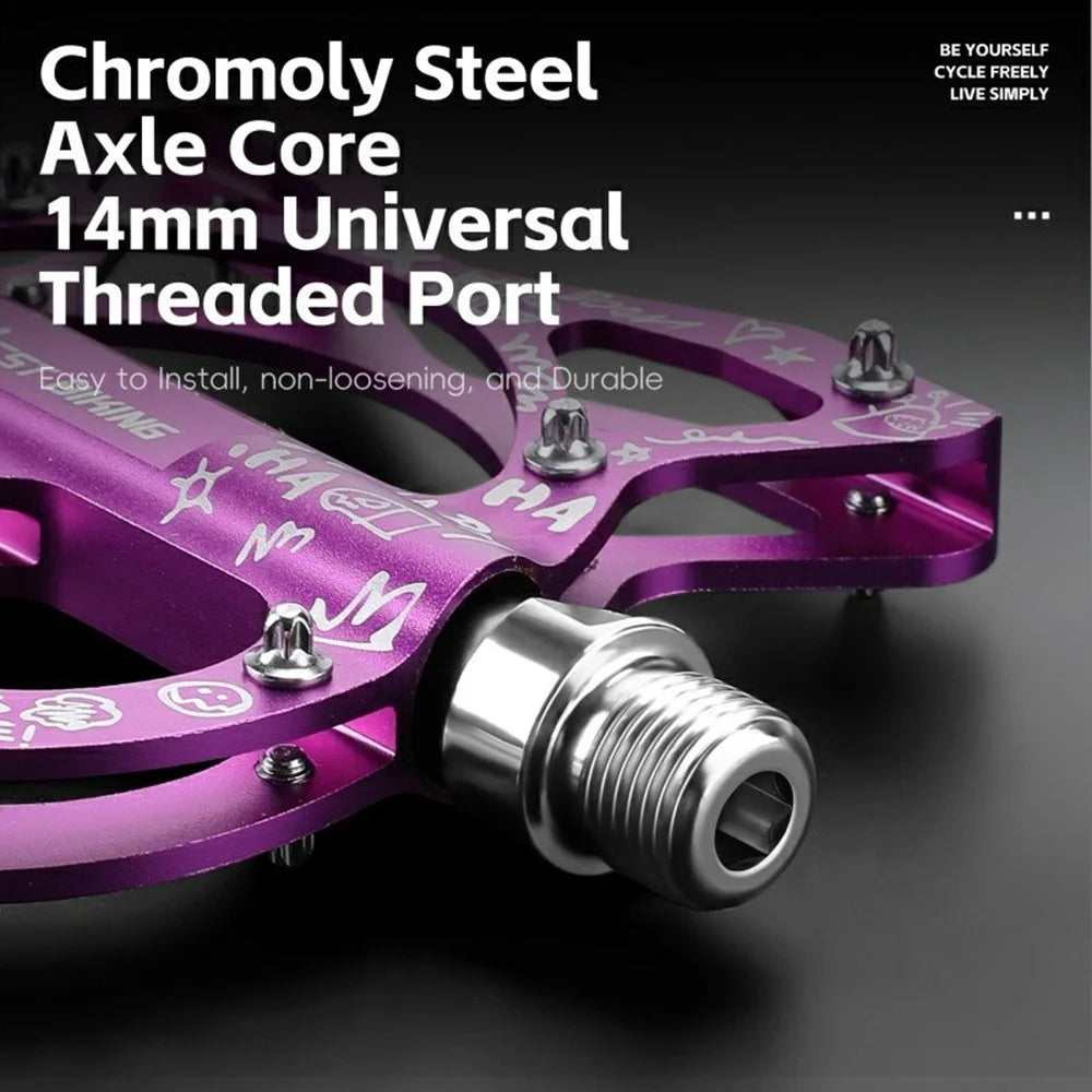 WEST BIKING YP0802137 Aluminum Alloy Bicycle Pedals Triple Sealed Bearings Anti Slip Bike Pedals - Fluorescent Purple - 4