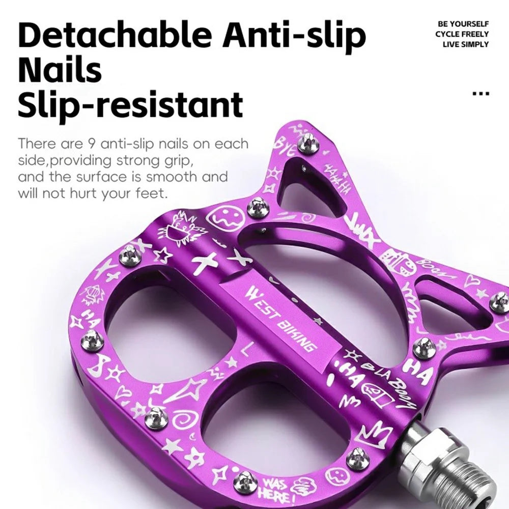 WEST BIKING YP0802137 Aluminum Alloy Bicycle Pedals Triple Sealed Bearings Anti Slip Bike Pedals - Fluorescent Purple - 5