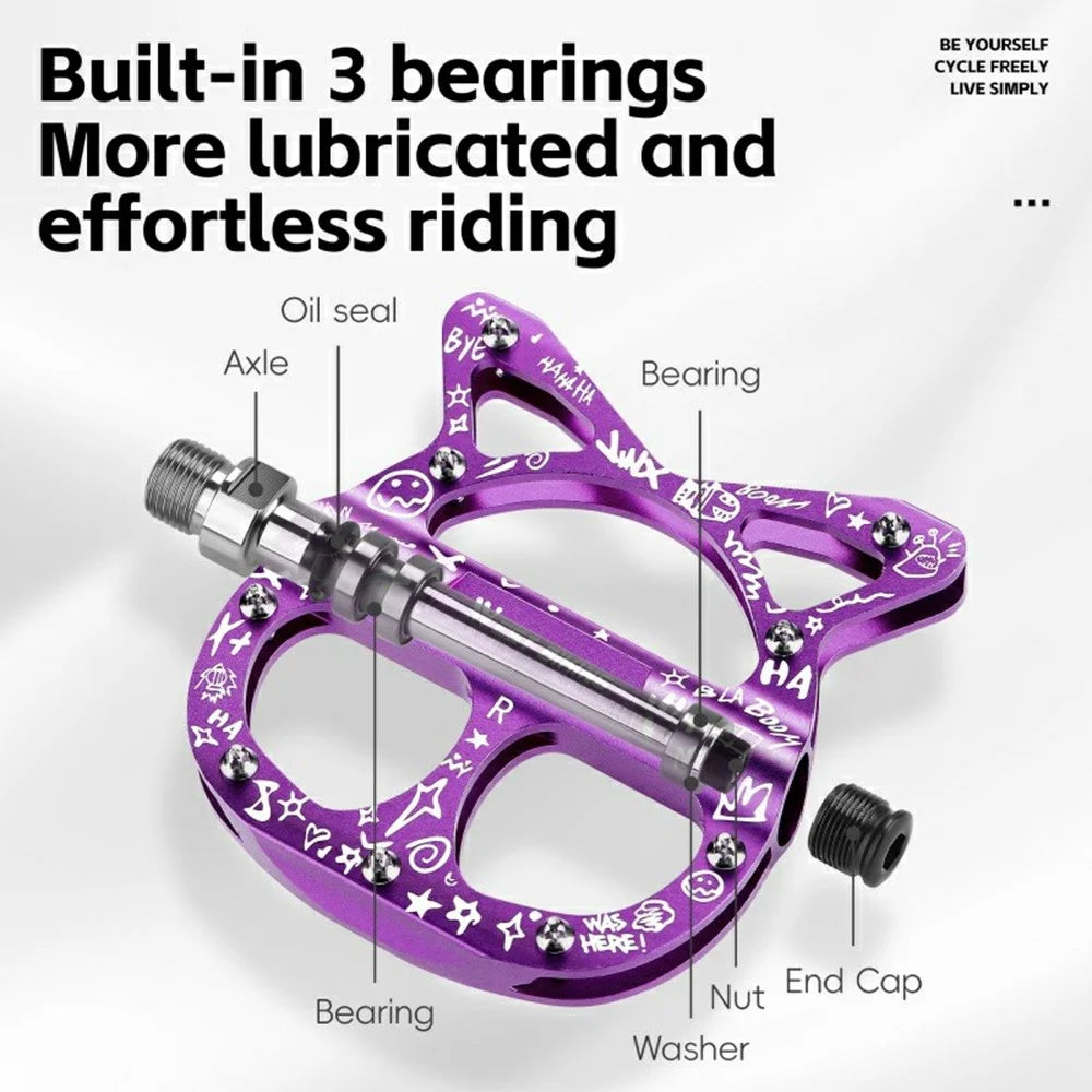 WEST BIKING YP0802137 Aluminum Alloy Bicycle Pedals Triple Sealed Bearings Anti Slip Bike Pedals - Fluorescent Purple - 7