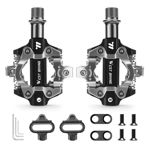 WEST BIKING YP0802148 1 Pair MTB Self Locking Pedals Aluminum Alloy Moutain Bike Pedals Compatible with SPD - Black - 1