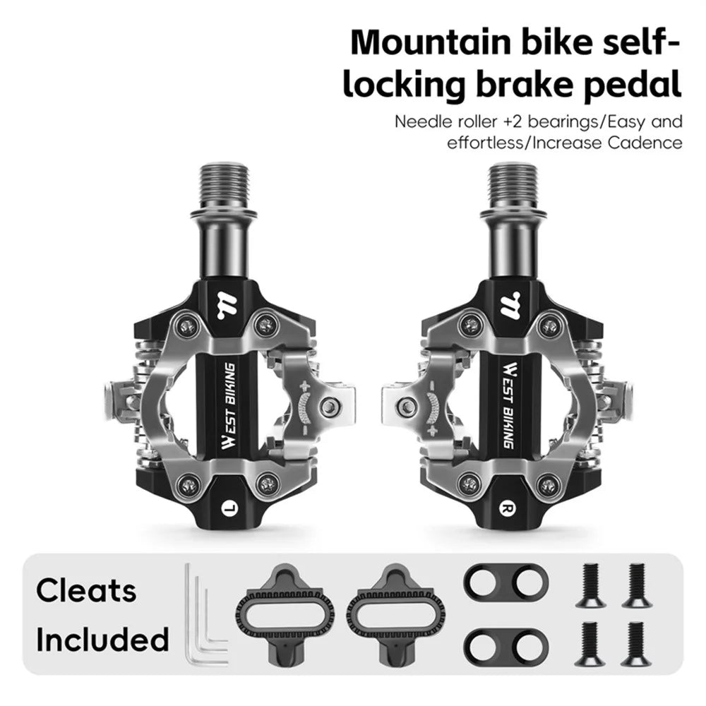 WEST BIKING YP0802148 1 Pair MTB Self Locking Pedals Aluminum Alloy Moutain Bike Pedals Compatible with SPD - Black - 2
