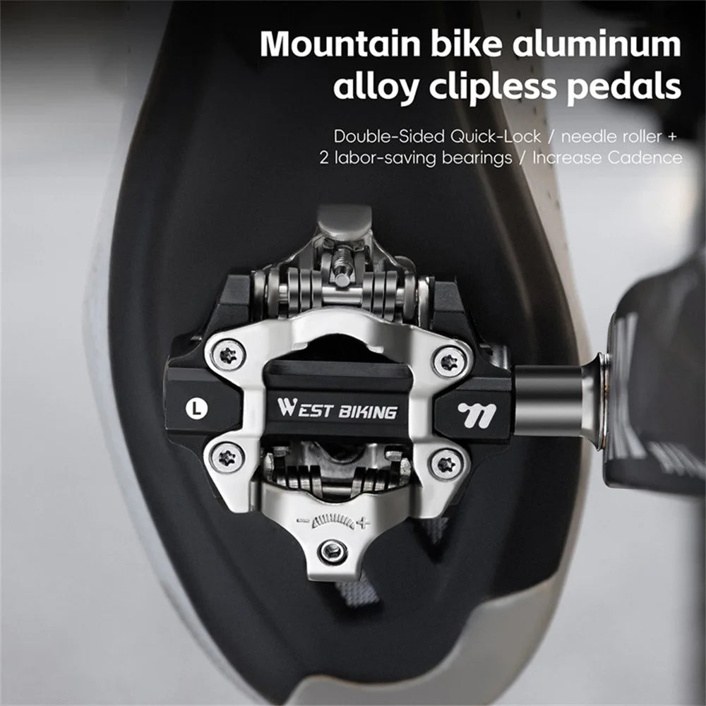 WEST BIKING YP0802148 1 Pair MTB Self Locking Pedals Aluminum Alloy Moutain Bike Pedals Compatible with SPD - Black - 3