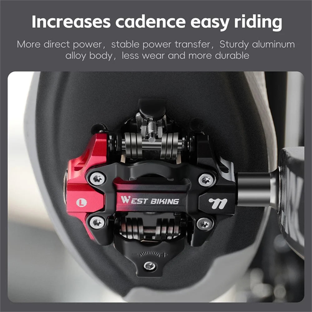 WEST BIKING YP0802148 1 Pair MTB Self Locking Pedals Aluminum Alloy Moutain Bike Pedals Compatible with SPD - Black - 6