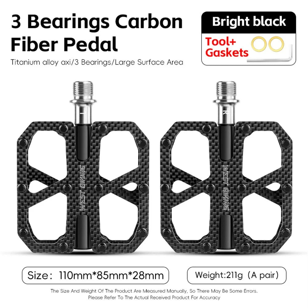 WEST BIKING YP0802147 1 Pair Triple Bearing Pedals for Road Bicycle Anti Slip Carbon Fiber Bike Pedals - Black - 2