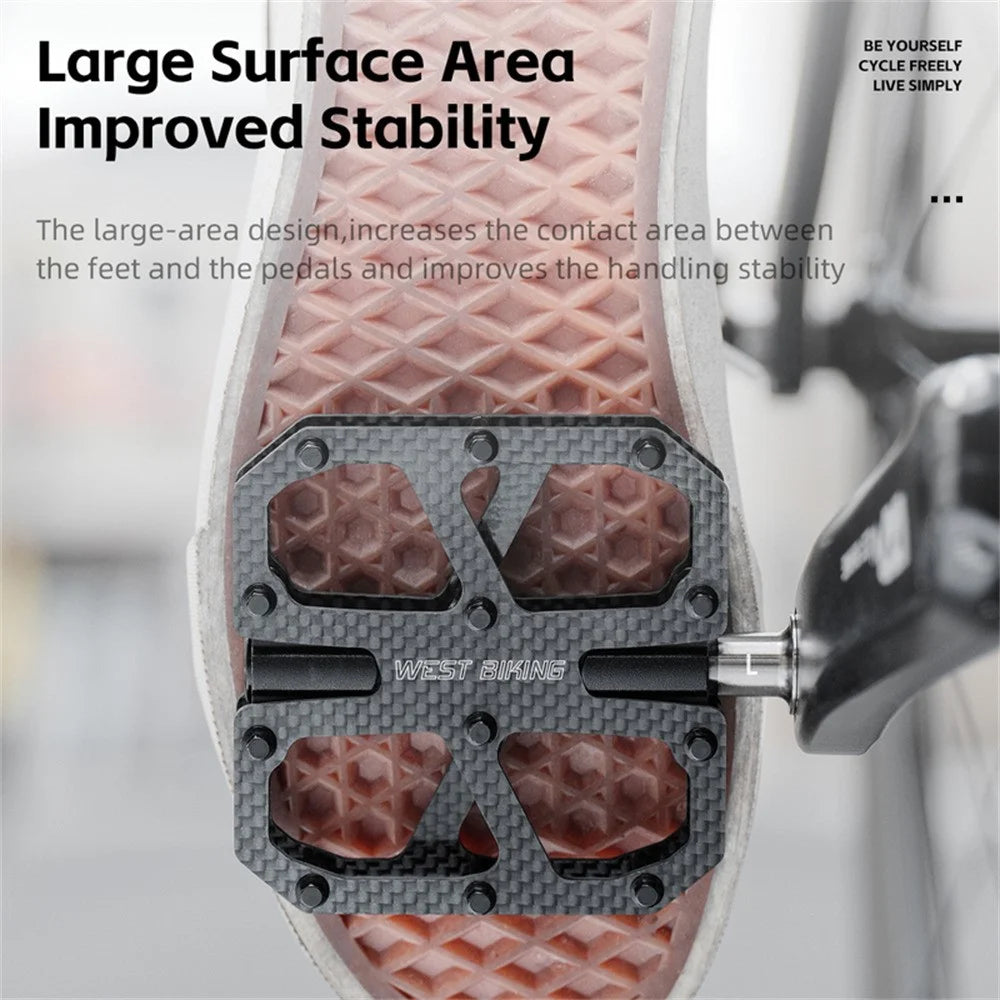 WEST BIKING YP0802147 1 Pair Triple Bearing Pedals for Road Bicycle Anti Slip Carbon Fiber Bike Pedals - Black - 6
