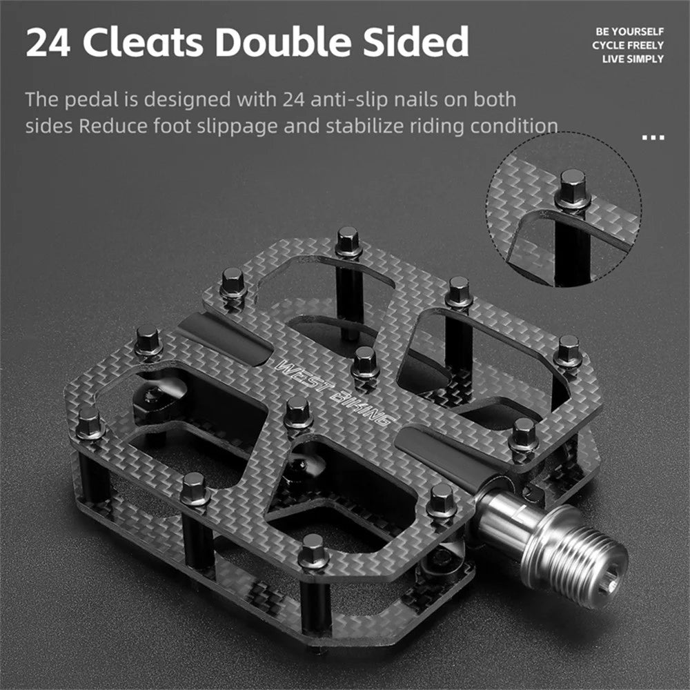 WEST BIKING YP0802147 1 Pair Triple Bearing Pedals for Road Bicycle Anti Slip Carbon Fiber Bike Pedals - Black - 7