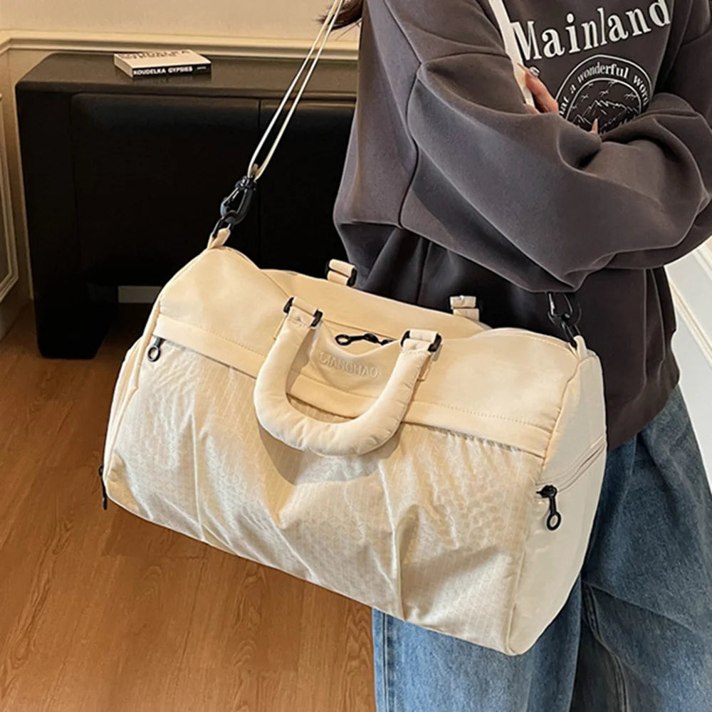 Oxford Cloth Travel Organizer Bag 20 - 35L Waterproof Fitness Yoga Bag Dry Wet Separation - Beige - 2