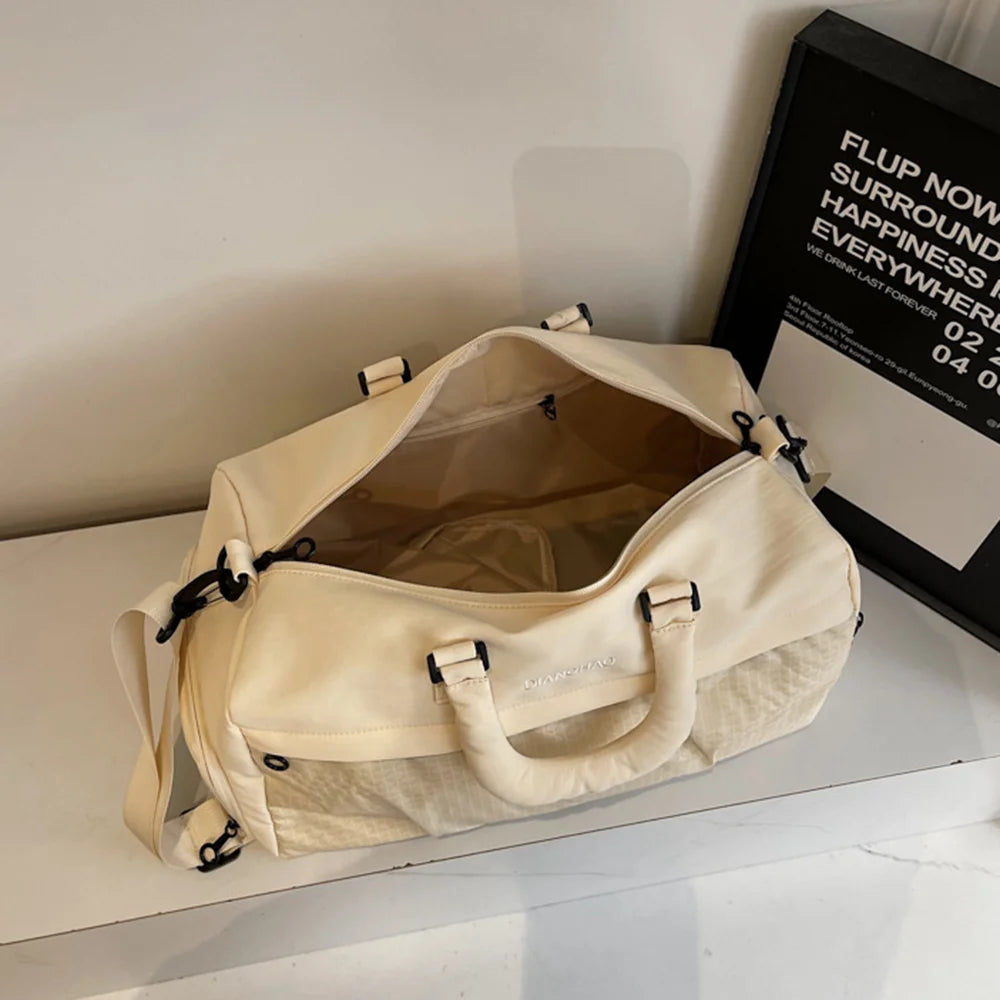 Oxford Cloth Travel Organizer Bag 20 - 35L Waterproof Fitness Yoga Bag Dry Wet Separation - Beige - 3