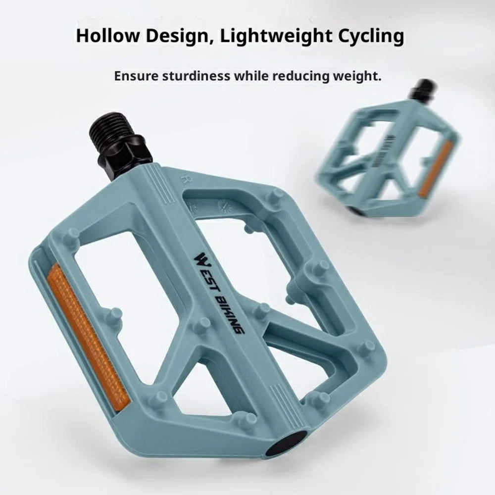 WEST BIKING YP0802150 1 Pair Nylon Widened Pedals for Mountain Road Bike Anti Slip Bicycle Pedals with Reflector - Light Blue - 4