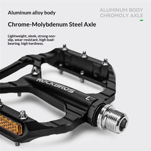 ROCKBROS 1 Pair Bicycle Pedals Aluminum Alloy Mountain Road Bike Pedals Anti-Slip Foot Pedals - Black - 2