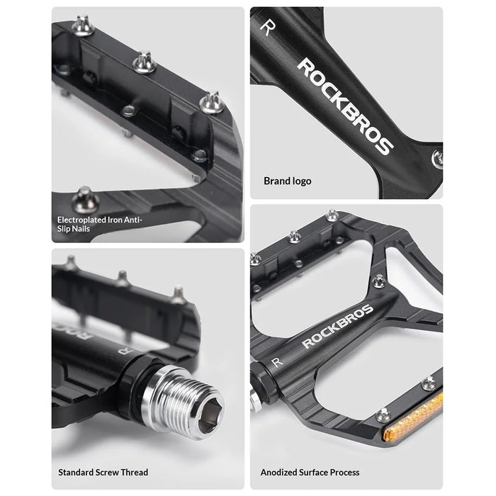 ROCKBROS 1 Pair Bicycle Pedals Aluminum Alloy Mountain Road Bike Pedals Anti-Slip Foot Pedals - Black - 7