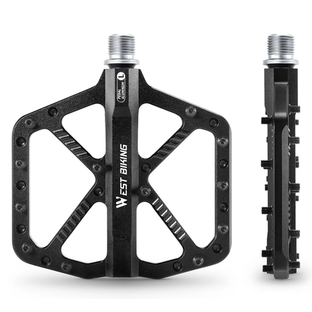 WEST BIKING Mountain Bike Pedals Dual Sealed Bearing Anti Slip CNC Aluminum Alloy MTB Pedals - Black - 1