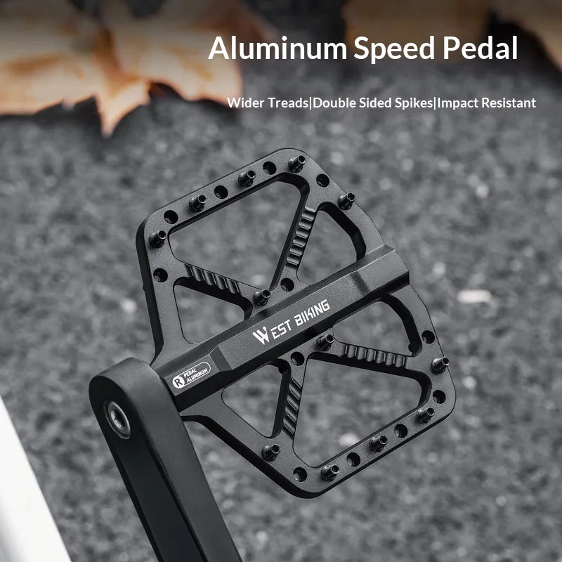 WEST BIKING Mountain Bike Pedals Dual Sealed Bearing Anti Slip CNC Aluminum Alloy MTB Pedals - Black - 2