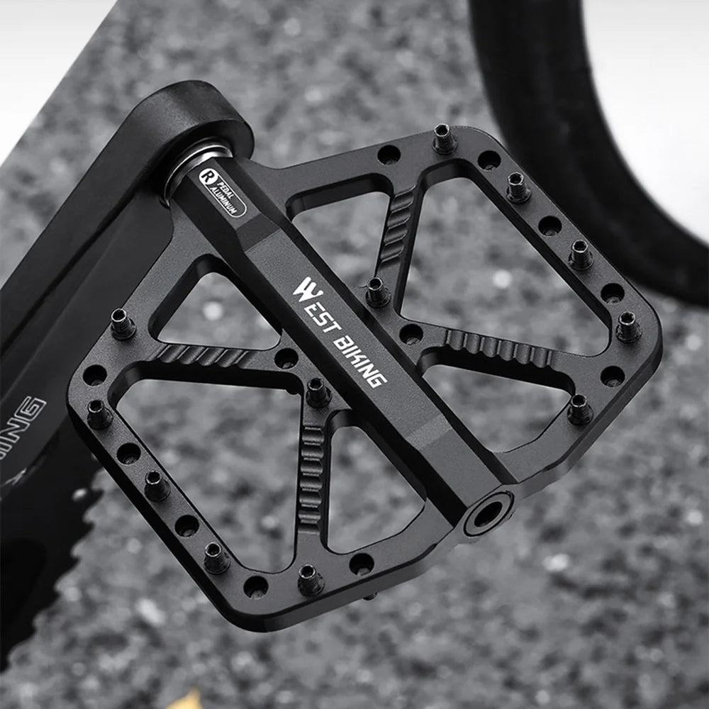 WEST BIKING Mountain Bike Pedals Dual Sealed Bearing Anti Slip CNC Aluminum Alloy MTB Pedals - Black - 5