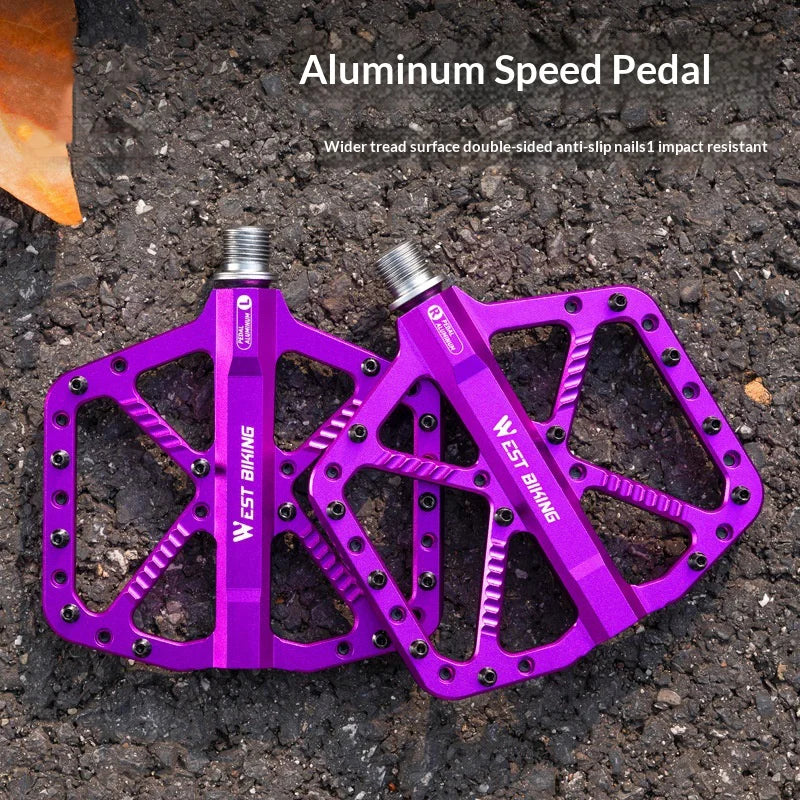 WEST BIKING Mountain Bike Pedals Dual Sealed Bearing Anti Slip CNC Aluminum Alloy MTB Pedals - Black - 7