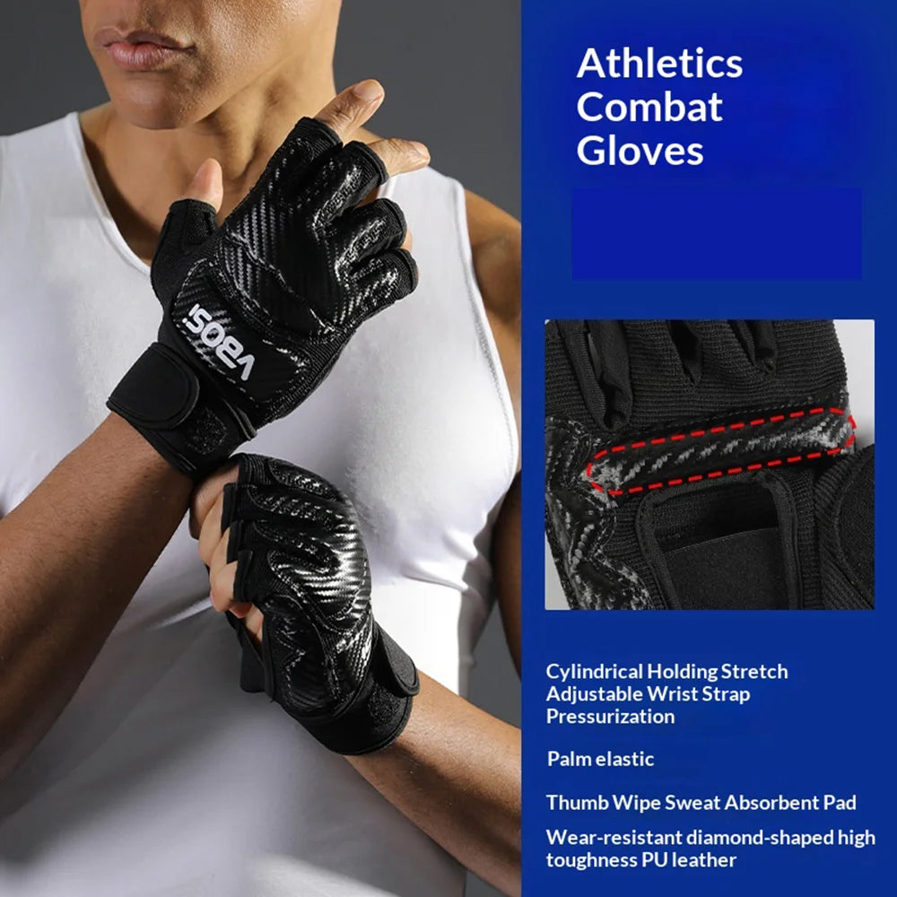 VBOSI 8204V Boxing Gloves Half Finger Fighting Gloves with Compression Wrist Strap Anti-Slip Training Gloves for MMA Gym - Black/M - 2